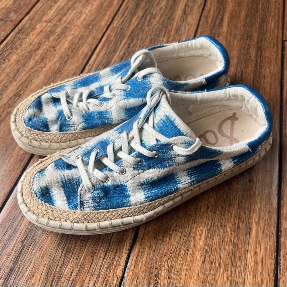 Sam Edelman Kari Lace Up Canvas Shoes Gingham Blue Size 7.5